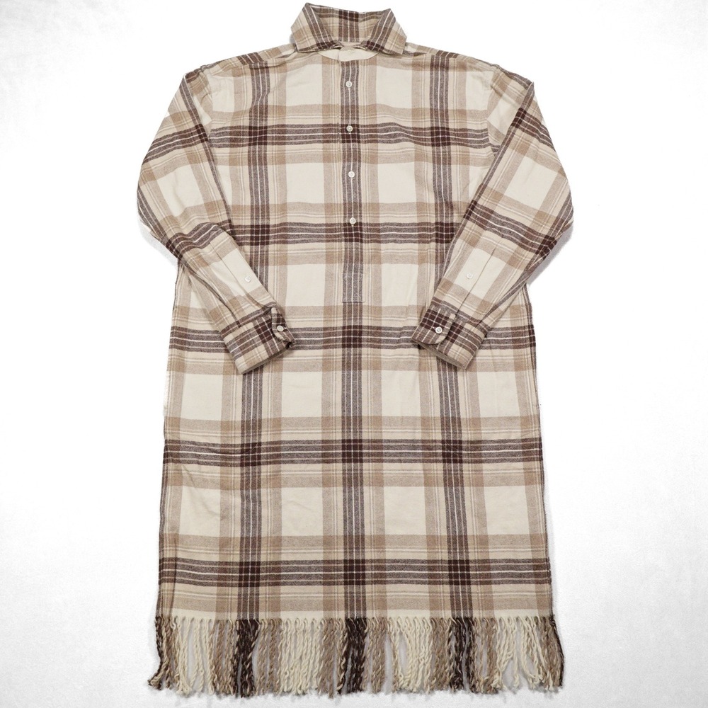 NWT POLO RALPH LAUREN Women's Size 2 Brown Plaid Flannel Fringe Trim Shirt Dress - Picture 2 of 8